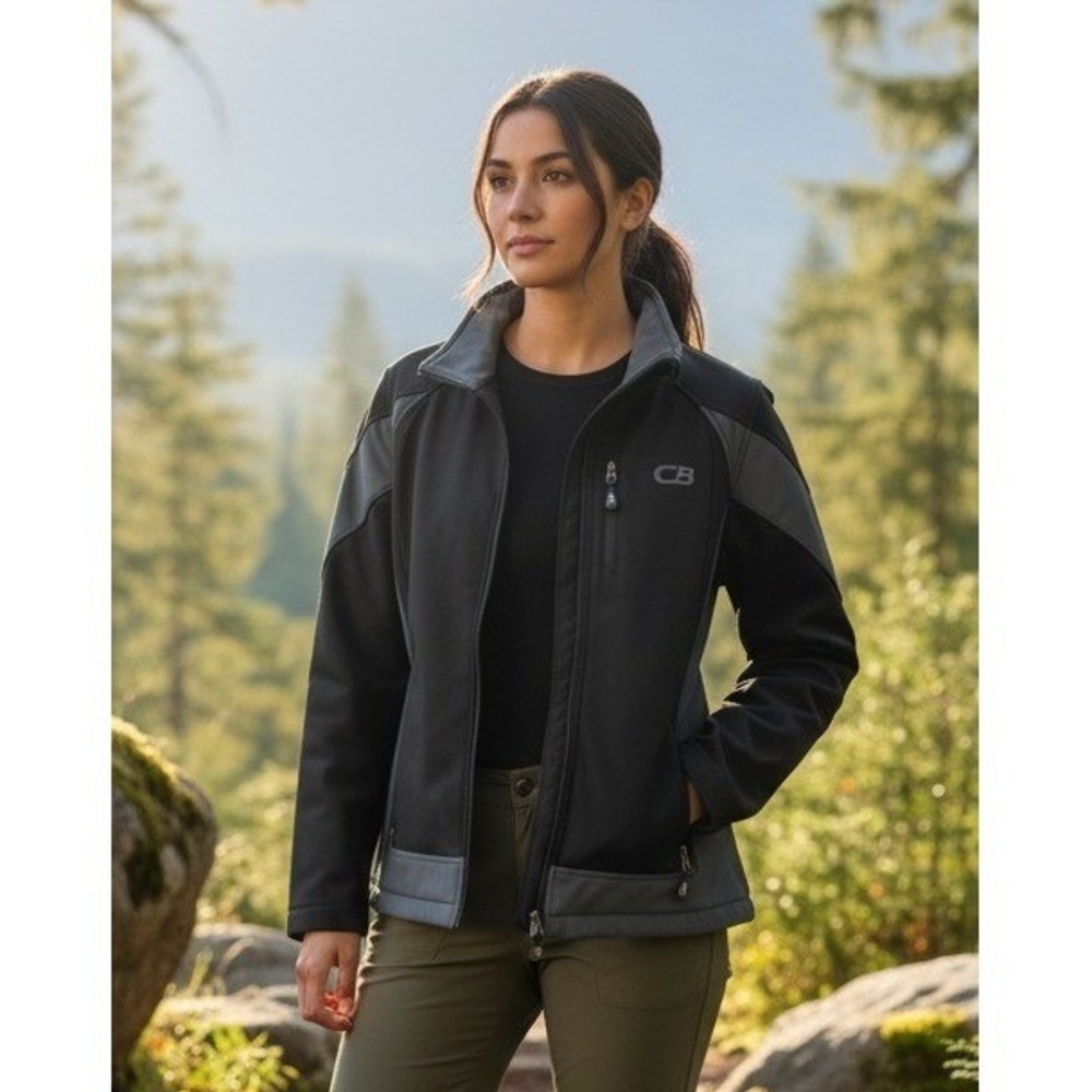CB Sports Fleece Lined Softshell Full Zip Jacket Womens Large Black Gray Outdoor